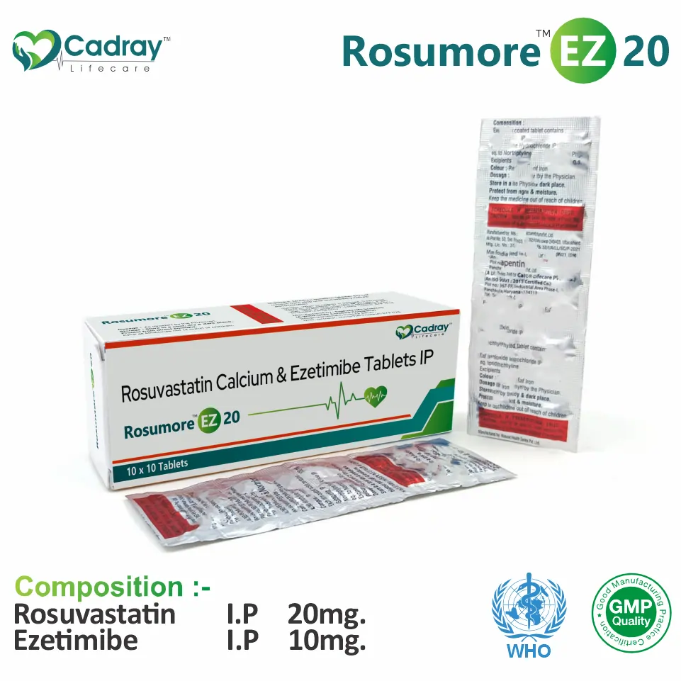 Rosuvastatin 20mg + Ezetimibe 10mg Tablet | Lipid-Lowering Segment | Best Price for PCD Pharma Franchise